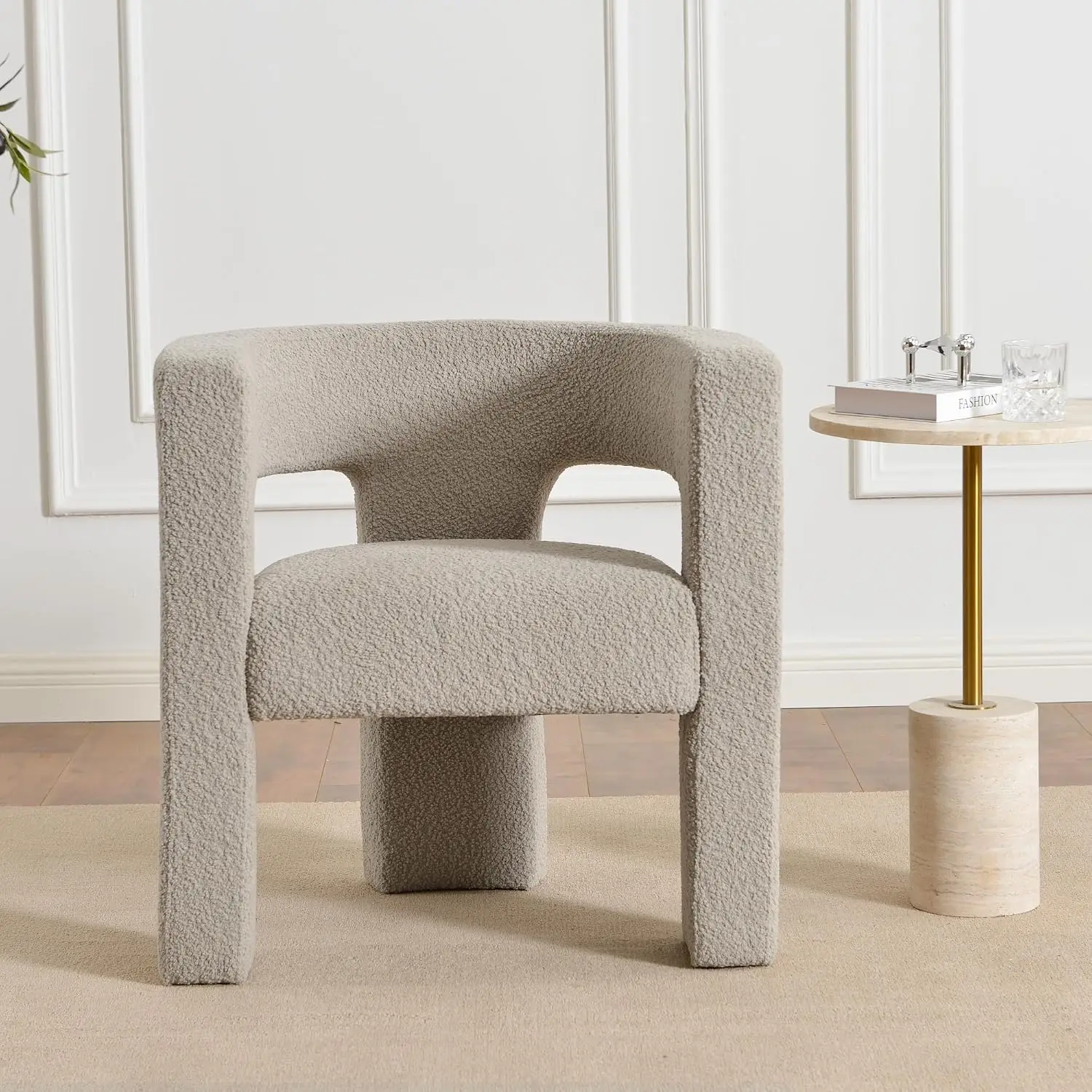 Boucle Square Open-Back Side Armchair, Oatmeal, Customized