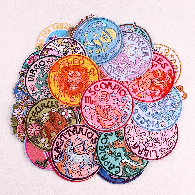 

Twelve Zodiac Signs Patch Iron On Embroidery Patches For Clothing Thermoadhesive Patches On Clothes DIY Cartoon Sewing Stickers