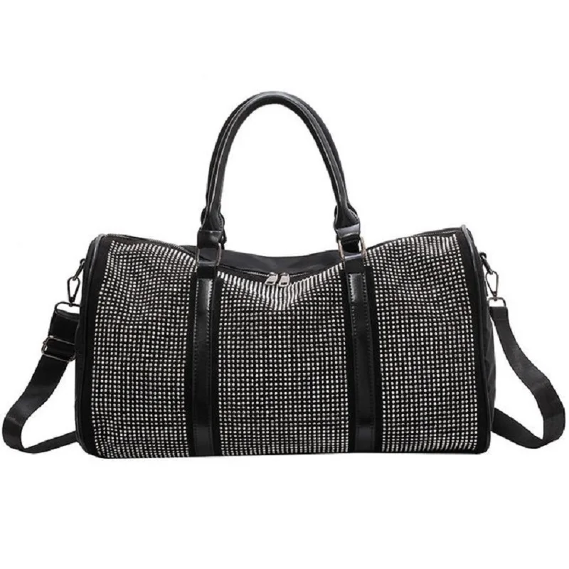 Bolsa de Viagem Esportiva Ginástica de Grande Capacidade para Mulheres, Design Diamante Fashion, Weekend Duffel Bag, Bolsa de Bagagem Ombro Business Office