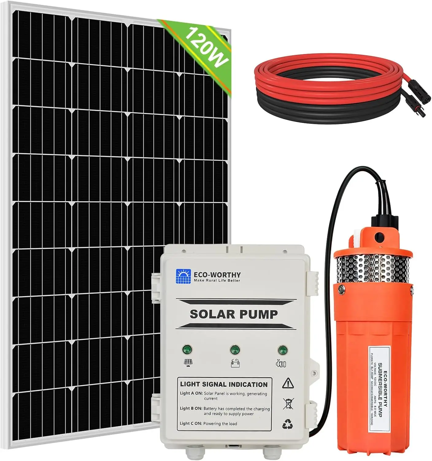 Solar Well Pump Kit with Battery Backup, 12V Solar Water Pump + 120W Solar Panel Kit + 10Ah Battery for Well, Irrigation