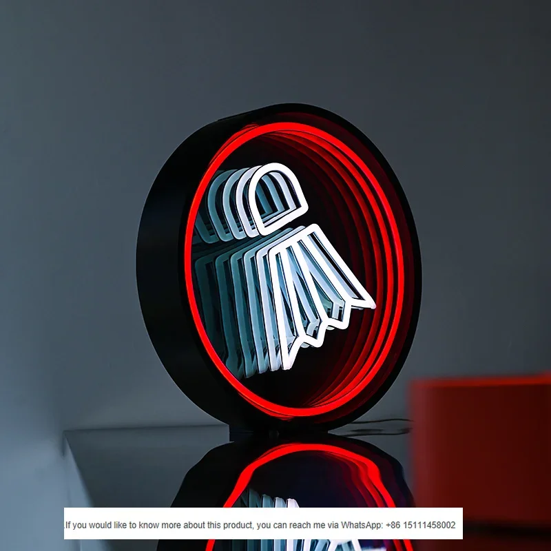 Indoor Advertising Signs for Fitness Centers, Abyssal Layered Mirror Light Boxes, Neon Lights Customization