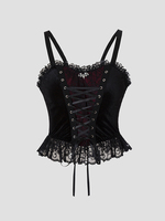 Y2K Gothic Style Sexy Top Fashion Sleeveless Waistcoat Backless Lace T-shirt Women Elegant Retro Underwear  Summer Outwear