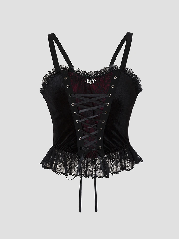 Y2K Gothic Style Sexy Top Fashion Sleeveless Waistcoat Backless Lace T-shirt Women Elegant Retro Underwear  Summer Outwear