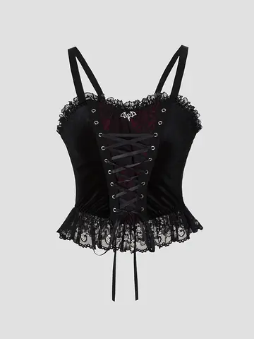 Y2K Gotische Stijl Sexy Top Mode Mouwloos Vest Backless Kanten T-shirt Vrouwen Elegante Retro Ondergoed Zomer Uitloper