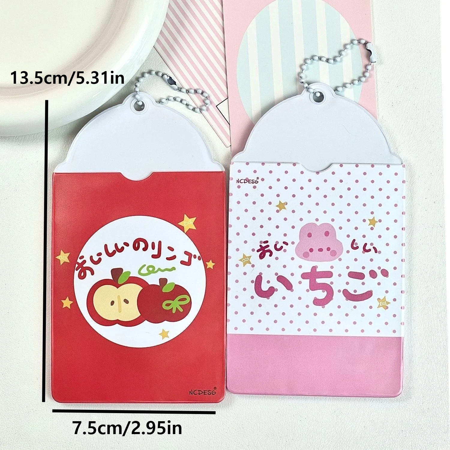 2pcs 3 Inch Apple Strawberry Print PVC Photocard Holder Double Side Display Pendant image 5