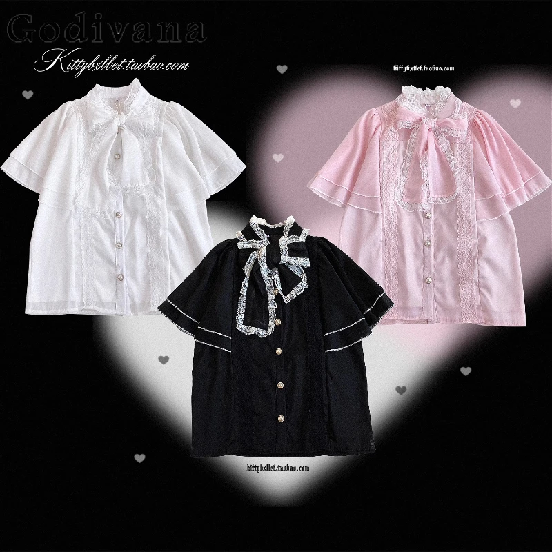 

Mine Series Mass-produced Lolita Shirt Summer New Sweet Girls Shawl Sleeveless Chiffon Bow Lace-up Blouses Elastic Waist Skirt