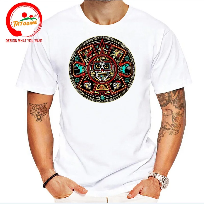 Funny Design Mayan Aztec Calendar Art  SRed Doublet Men Fashion Trendy Casual Clothing Stylish Tops Tee Shirt Leisure Tshirt Men