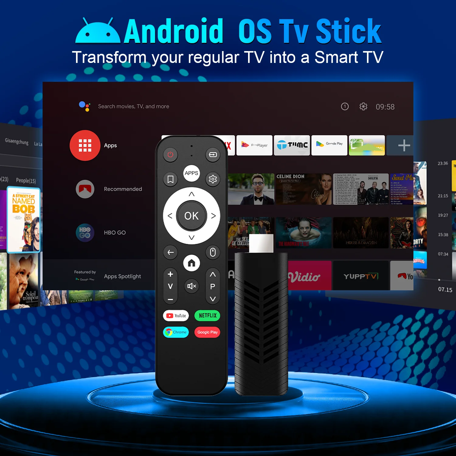 

Velec Smart TV Stick Android 14 4K Streaming Dual Band WiFi Quad-Core Voice Remote Player for Netflix & YouTube HD Smart TV
