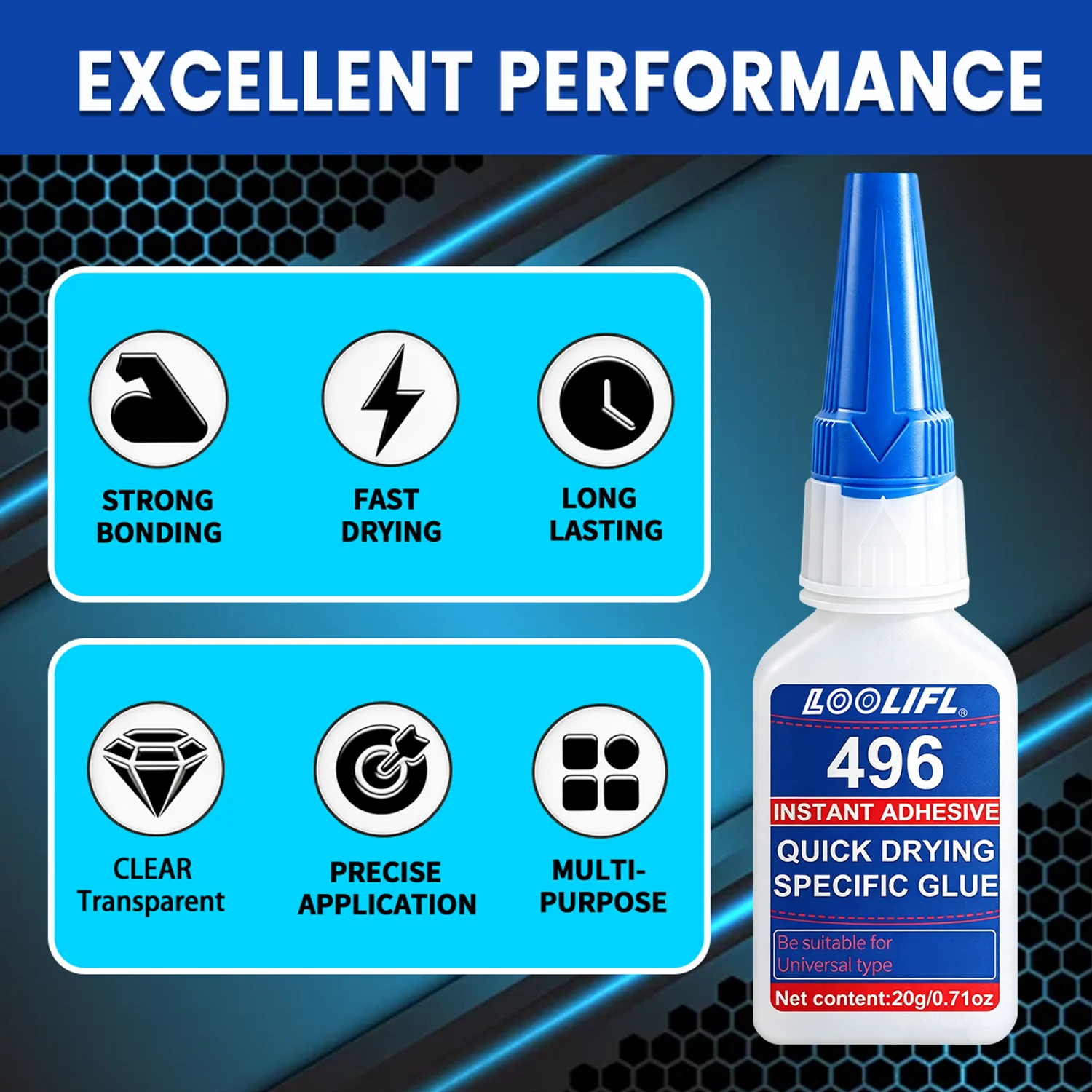 LOOLIFL 1-5PCS Super Glue 496 Instant Adhesive Clear Fast Drying Strong Bond For Plastic Metal Wood Ceramic DIY Universal Repair