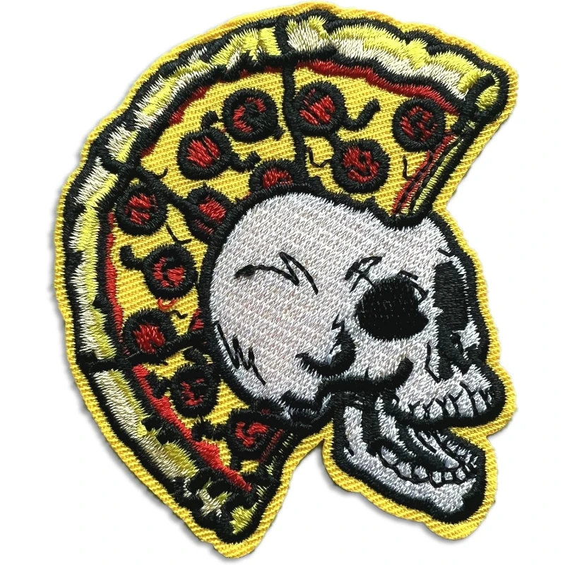 Cool Embroidered Applique Iron On Patches, Sew Fancy Patch | Skull Pizza Patches for Clothing, Jackets, Backpacks, Jeans, Hats
