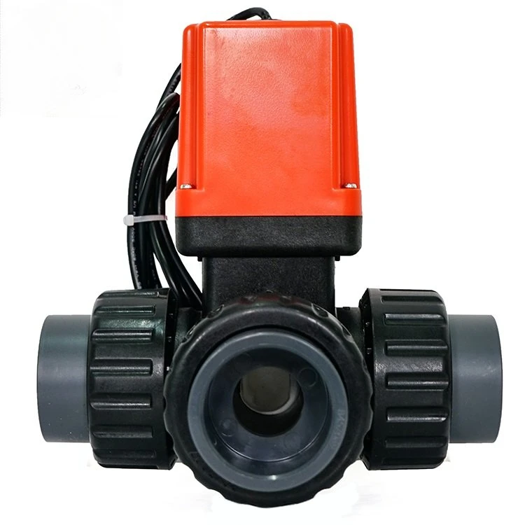 hard seals no leakage no corrosion 3 Ways PPO PVC Motorized Ball Valve Electric Actuator Ball Valve 24V 220V For Industry image 3
