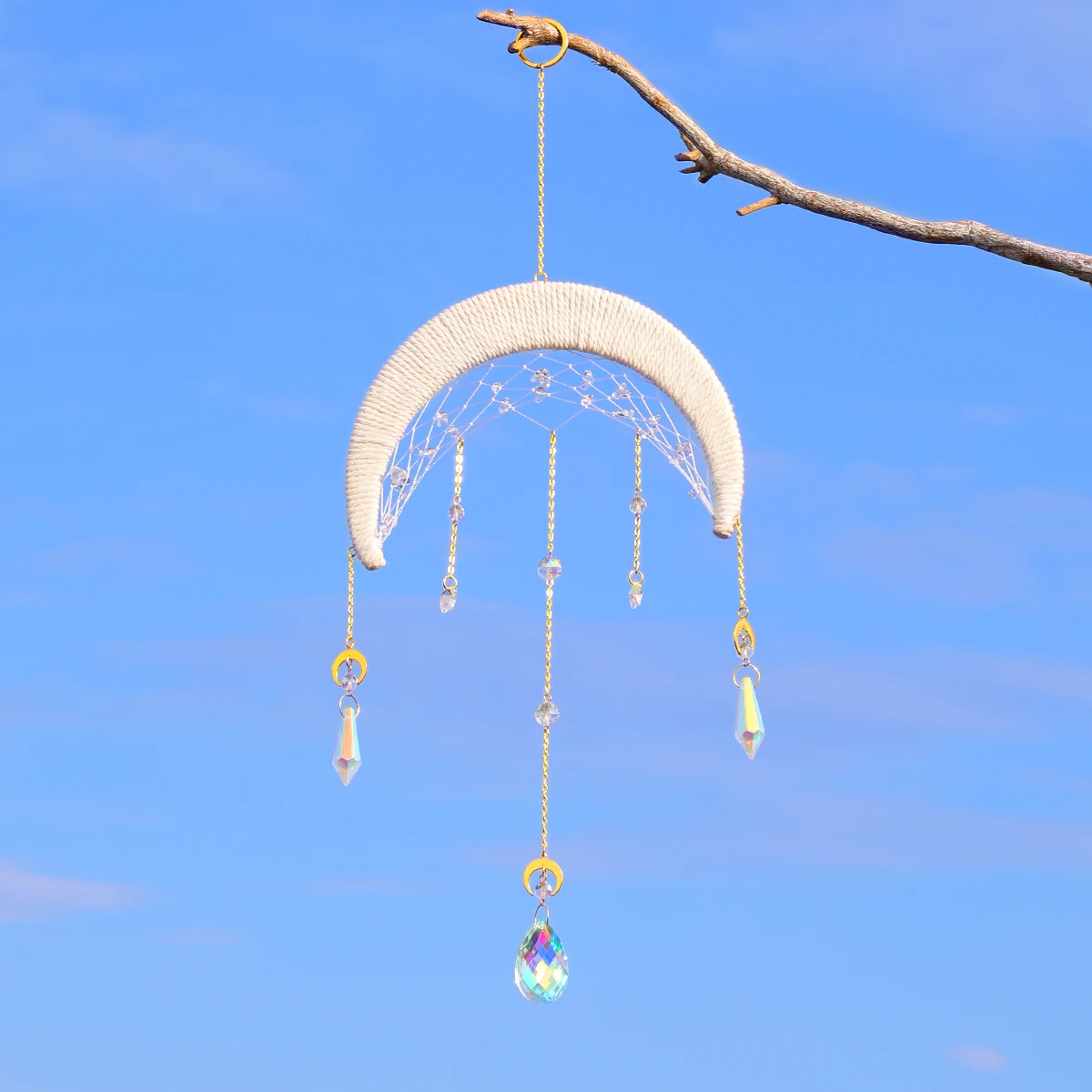 Makrama łapacz snów Suncatcher kryształ Windchime Light Catcher twórca tęczy dekoracje ogrodowe Outdoor Boho dekoracje ścienne do domu