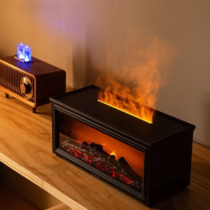 LED Flame Fireplace Sculpture Nordic Air Humidifier 3D Volcano Statue Vintage Fragrance Diffuser Desk Ornaments Home Decoration