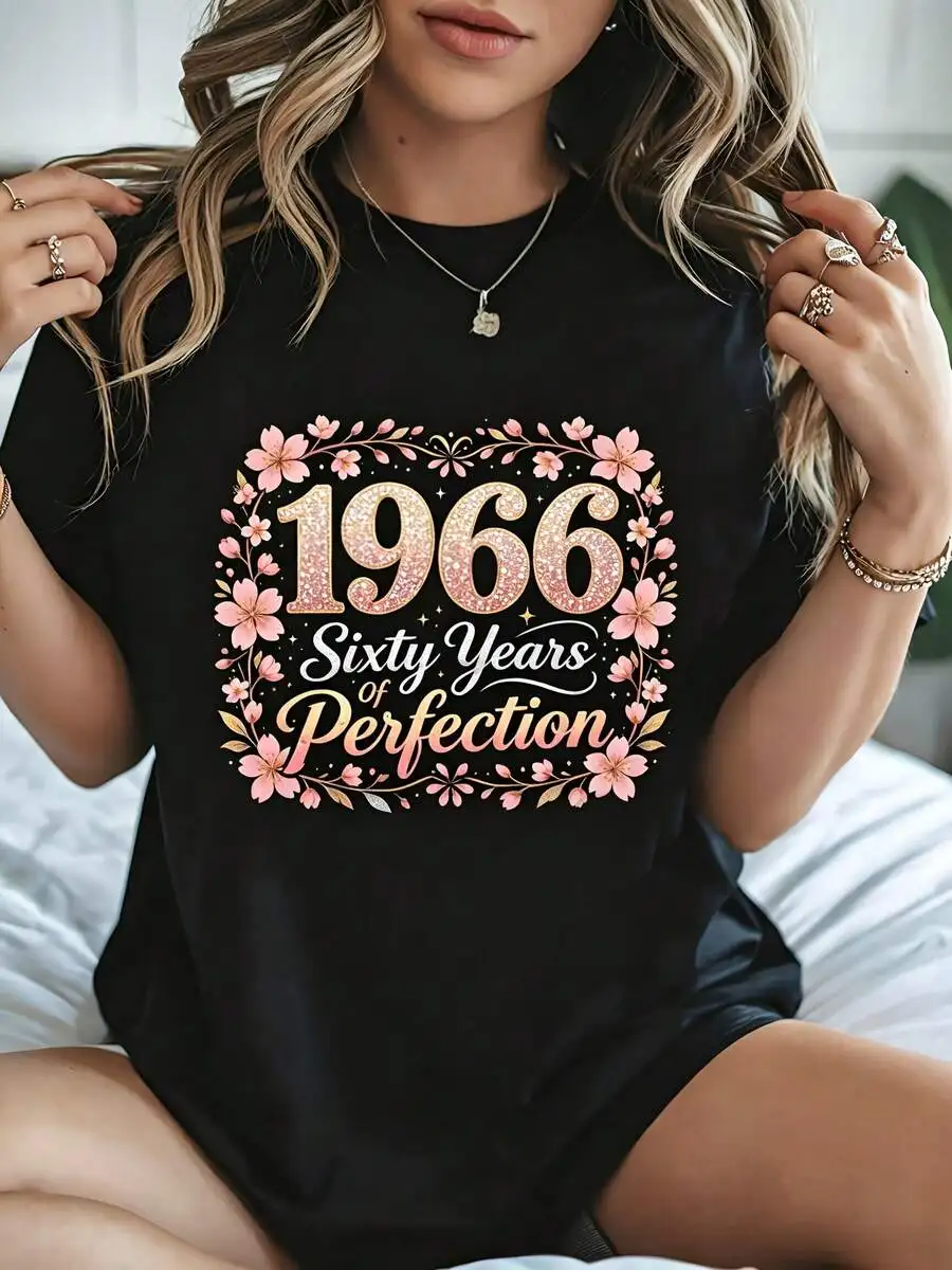 Women's Aesthetic Floral Graphic Tee 1966 Sixty Years Of Perfection Birthday Top Gift For Mom Wife Girlfriend