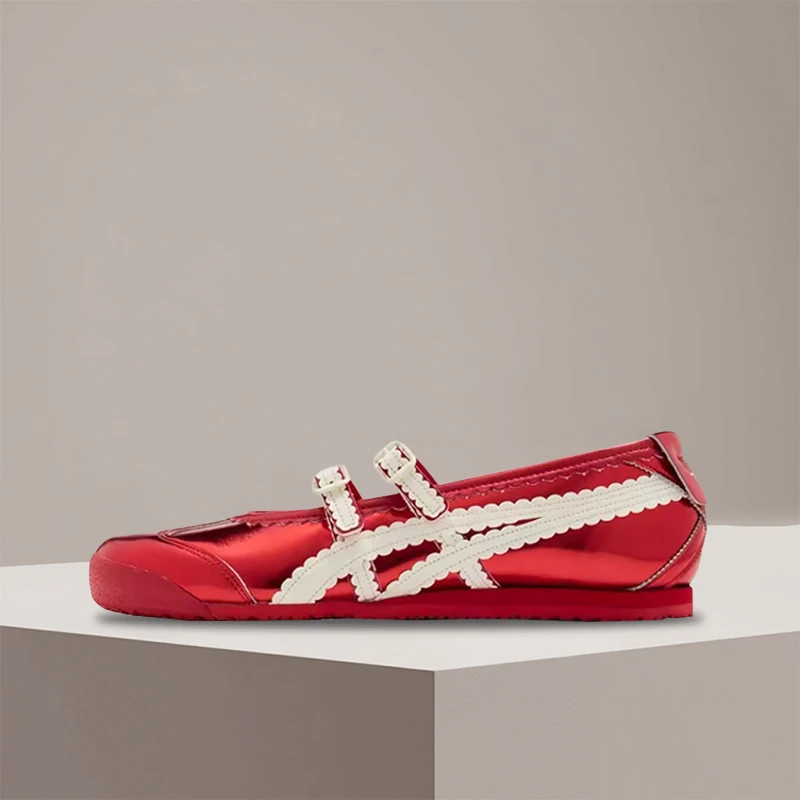 Onitsuka Tiger MEXICO 66 TGRS Red Fashionable High-Quality Durable Soft Low-Top Mary Jane Women Shoe Comfort 1182A708-700