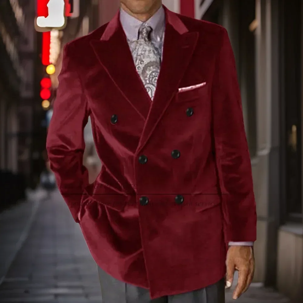 

Slim Fit Velvet Men Suits Slim Fit Double Breasted Wedding Tuxedo 2 Pcs Smoking Jacket With Pants Groom Fashion Style 2025