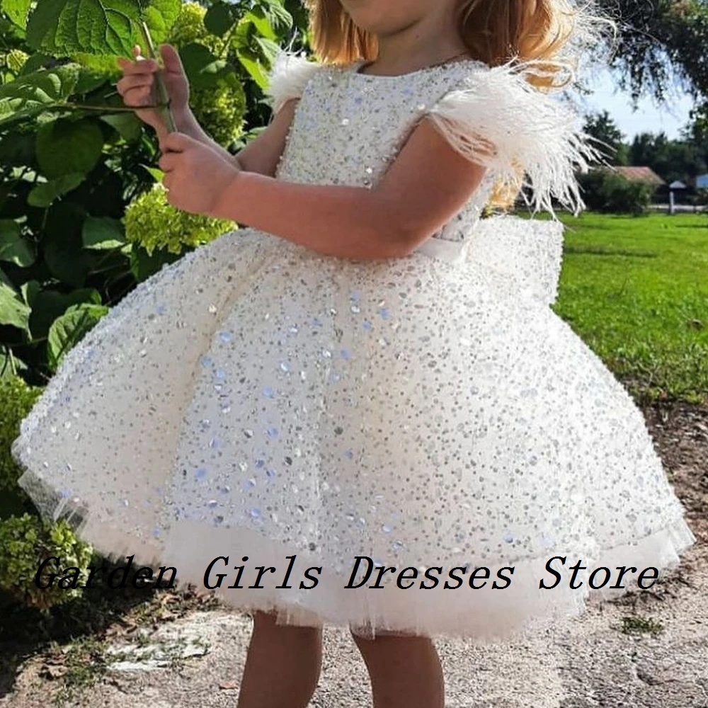 

Charming White Flower Girls Dresses with Sequined Sleeveless Knee Length A Line Christmas Dresses for Princess 2024 فستان عيد ال