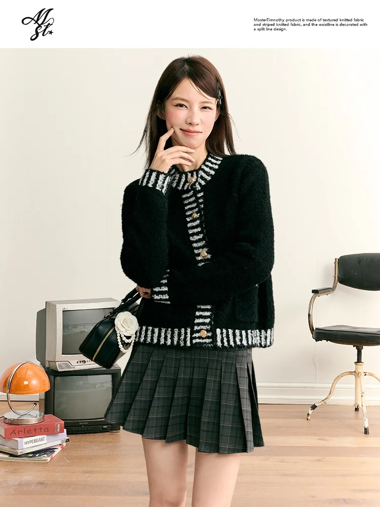 

Женский свитер Moster Timnothy Autumn High-End с вставками, универсальный, стройнящий, вязаный кардиган, верхняя одежда для повседневной носки