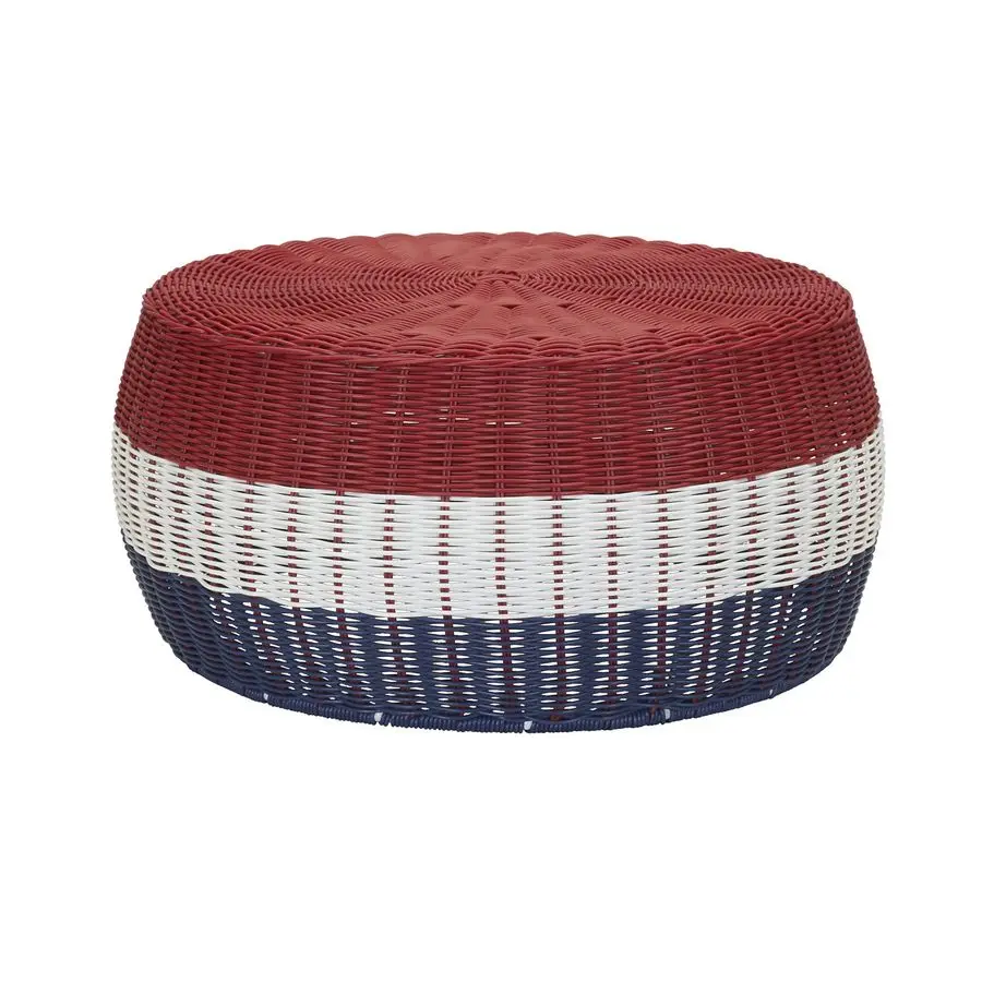 

Handwoven Resin Ottoman Table, Red, White and Blue