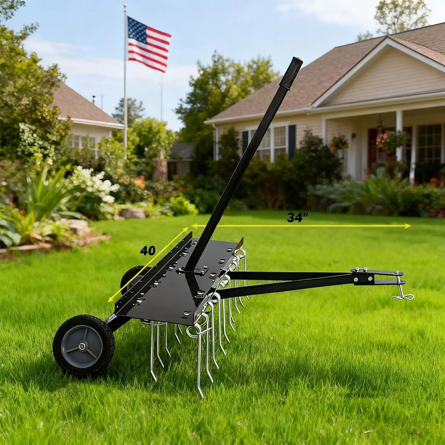 

Tow Behind Dethatcher, 40-Inch Tow Lawn Dethatcher with 20 Spring Steel Tines, Lawn Dethatcher Rake Compatible with ATV,Hot Sale