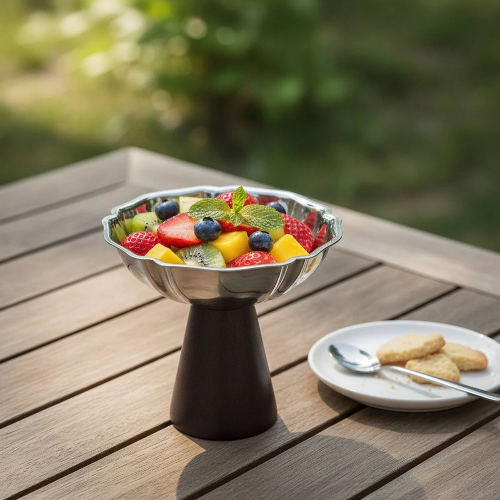 Stainless Steel Dessert Cup with Wooden Base Food-Grade Footed Dessert Bowls Ice Cream Bowls Rust-Resistant Ice Cream Cups
