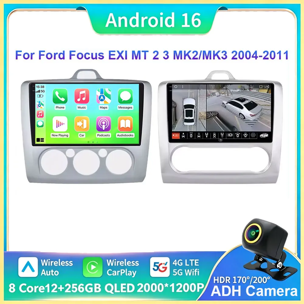 Android 16 Autoradio für Ford Focus 2 3 Mk2 Mk3 2004-2011 Multimedia-Videoplayer Navigation GPS Carplay 4G Auto-Stereoanlage RDS
