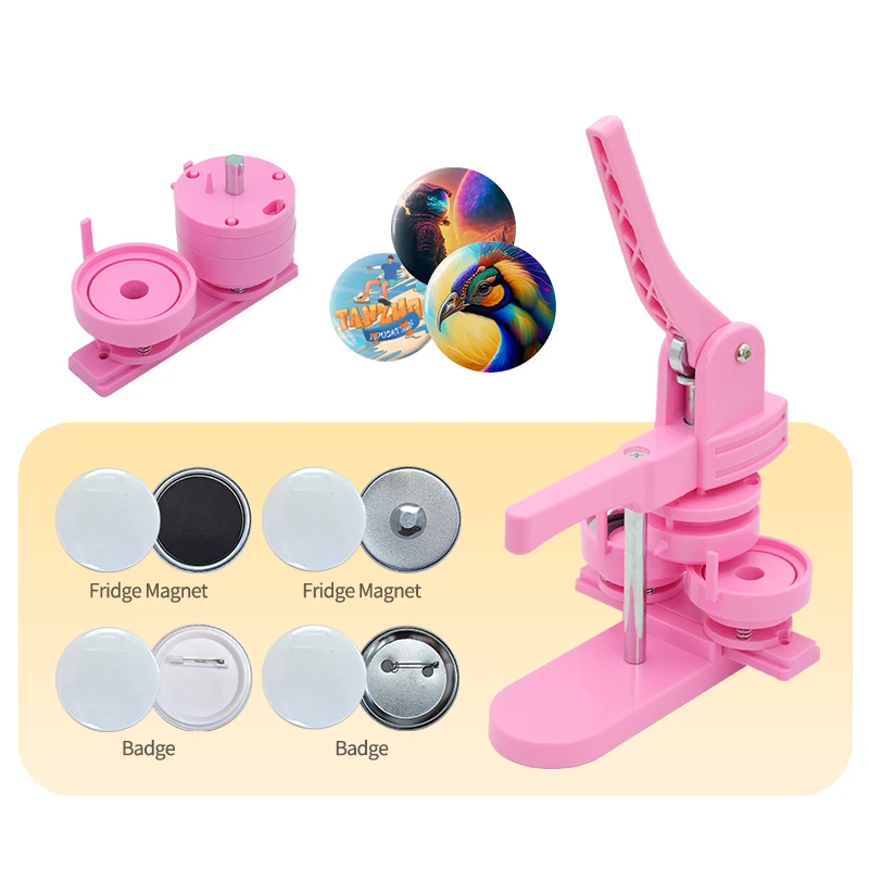 Square Badge Maker + Heart Button Machine + Round Moulds - 3 in 1 Heavy Duty ABS Badge Making
