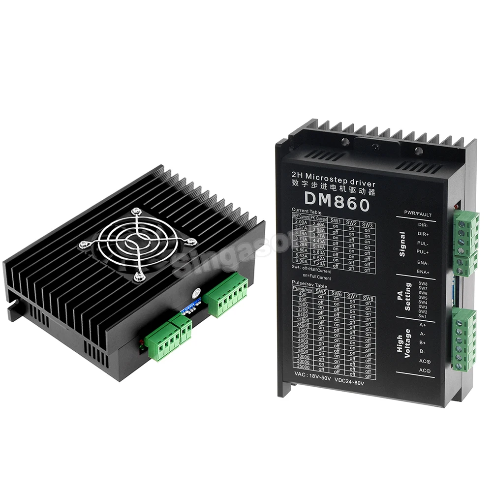 Stepper Motor Drive Controller DM860/DM860H With Fan Drive 24~80V DC 7.2A For Nema 17 Nema 23 34/42/57/86 Motor Laser Engraver