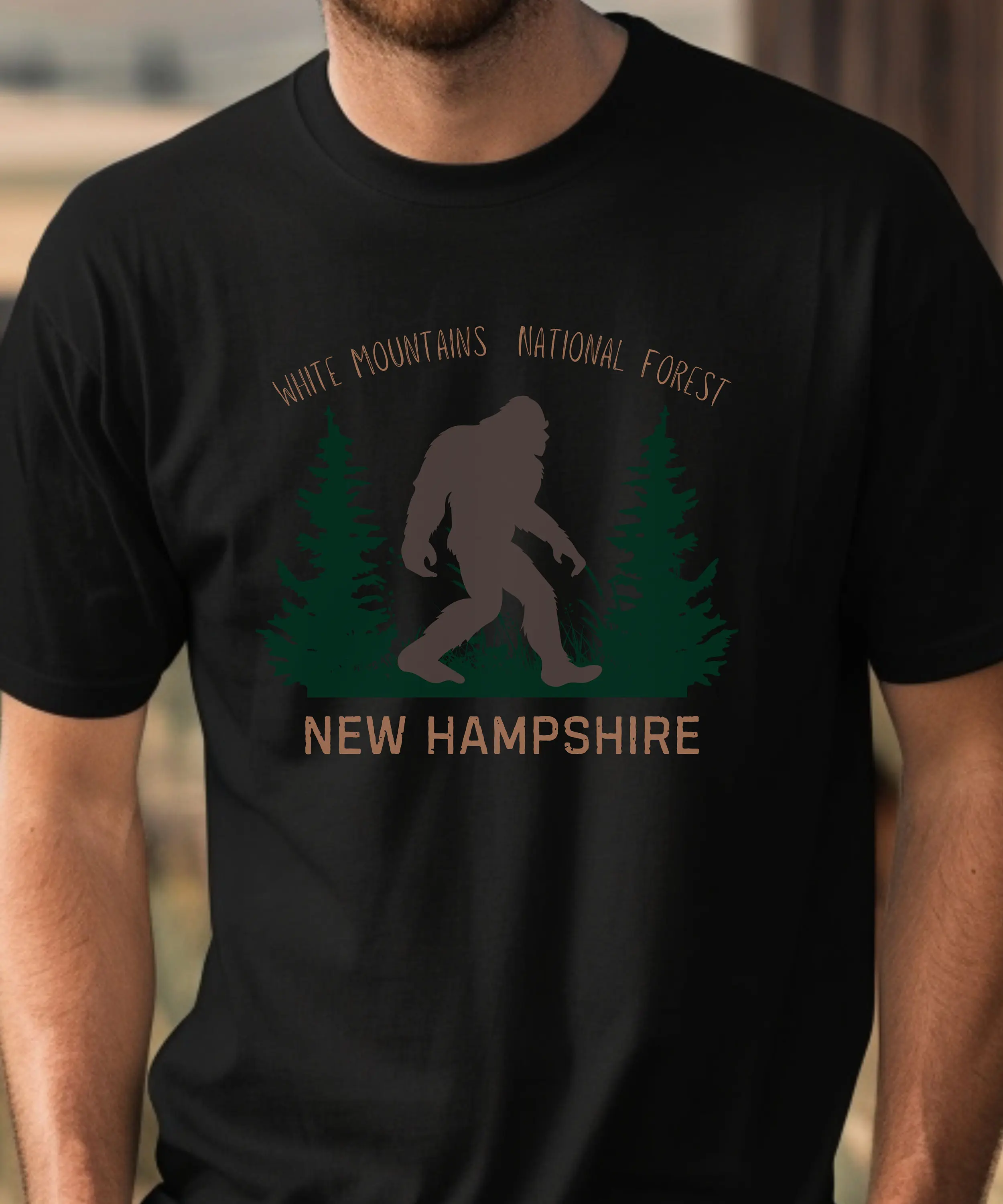 New Men's T-shirts Luxury Printed Top Casual and Comfortable  White Mountains Bigfoot T-Shirt: New Hampshire Sasquatch Tee