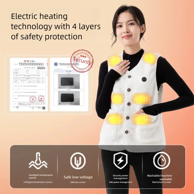 

16 Areas USB Electric Heating Fleece Vest V-neck Fleece Thermal Clothing for Women Winter Outdoor Trekking Thermal Warm Jacket