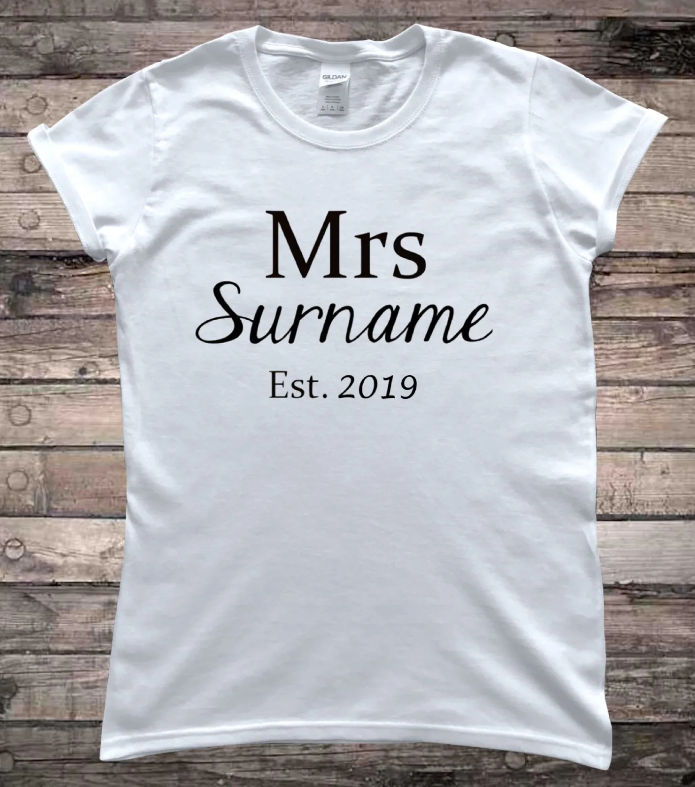 Personalised Mrs Surname Bridal Wedding Day T-Shirt