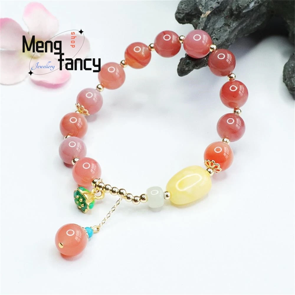 Natural Salt Source Agate Beeswax Lotus Flower String Bracelet Fashion Elegant High-grade Luxury Quality Jewelry Holiday Gifts