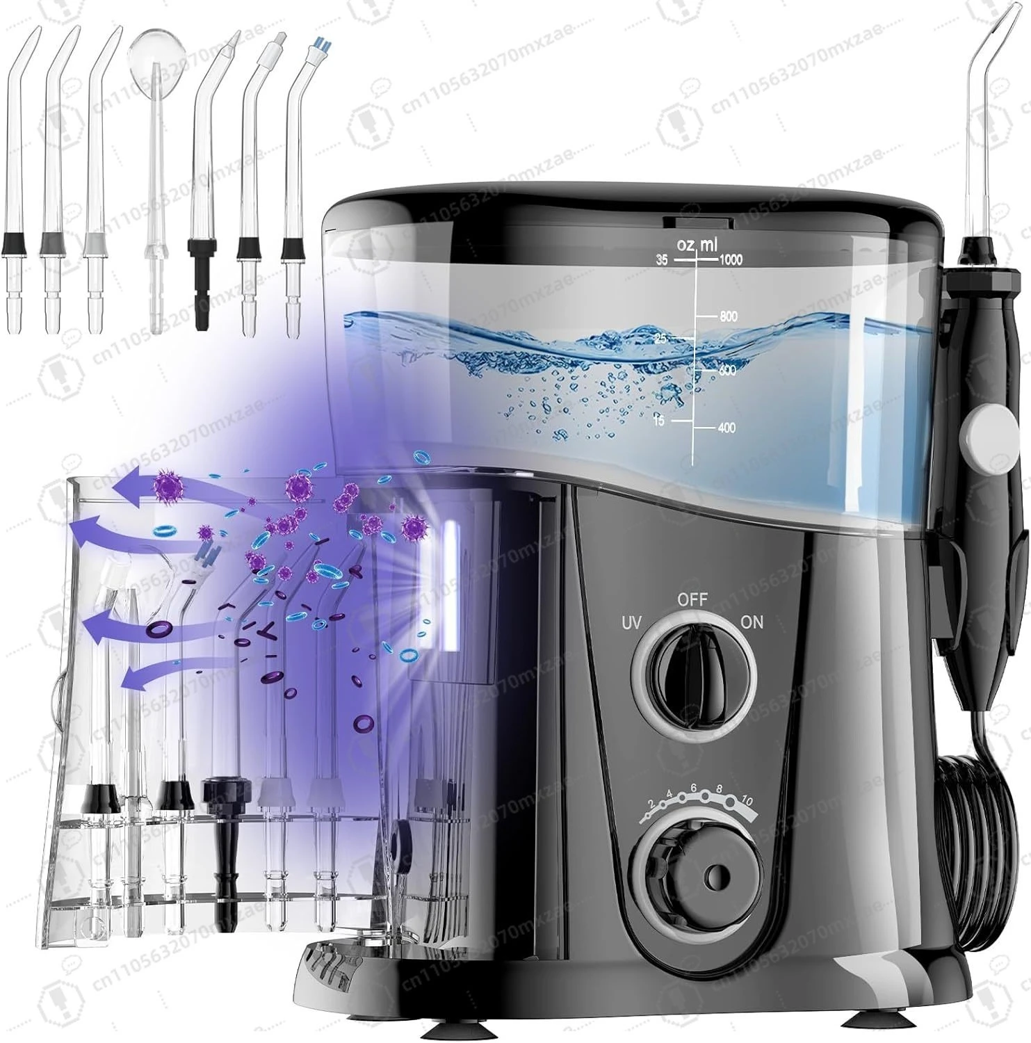 1000ML Water Flosser with UV Storage 10 Pressure Settings 7 Jet Tips Electric Oral Irrigator for Teeth Cleaning