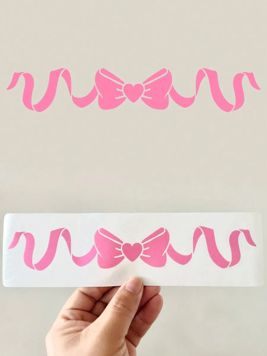 Pink Ribbon Bow Car Decal Sticker For Women Window Laptop Decor