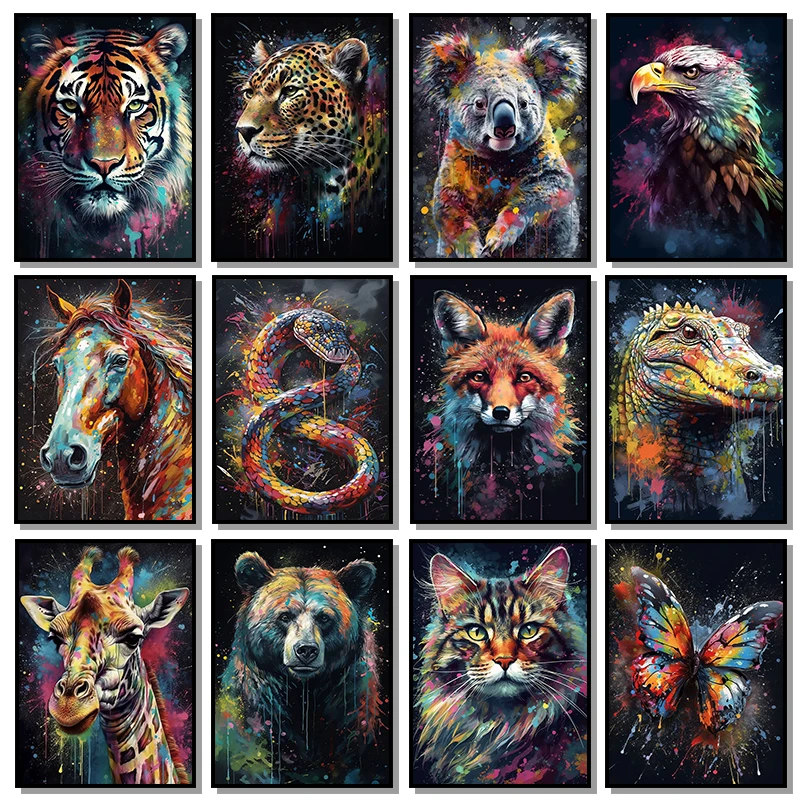 Watercolor Wild Life Animal Portrait Posters And Prints Canvas Painting Abstract Shark Lion Tiger Wall Art For Room Home Decor