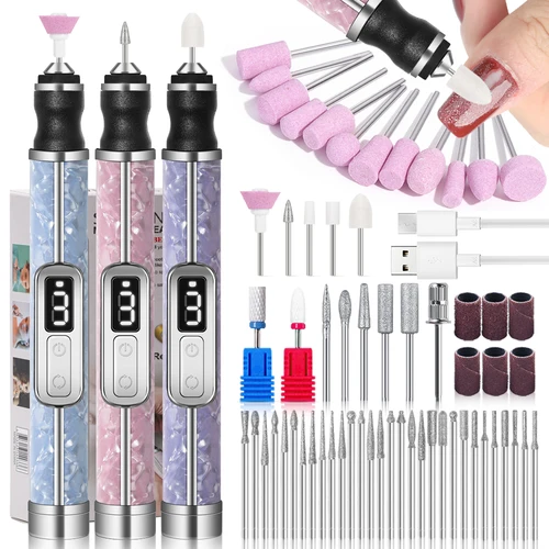 LINMANDA-taladro eléctrico profesional para uñas, inalámbrico, recargable, 3 velocidades, portátil, Efile para uñas gruesas, Kit de salón en casa