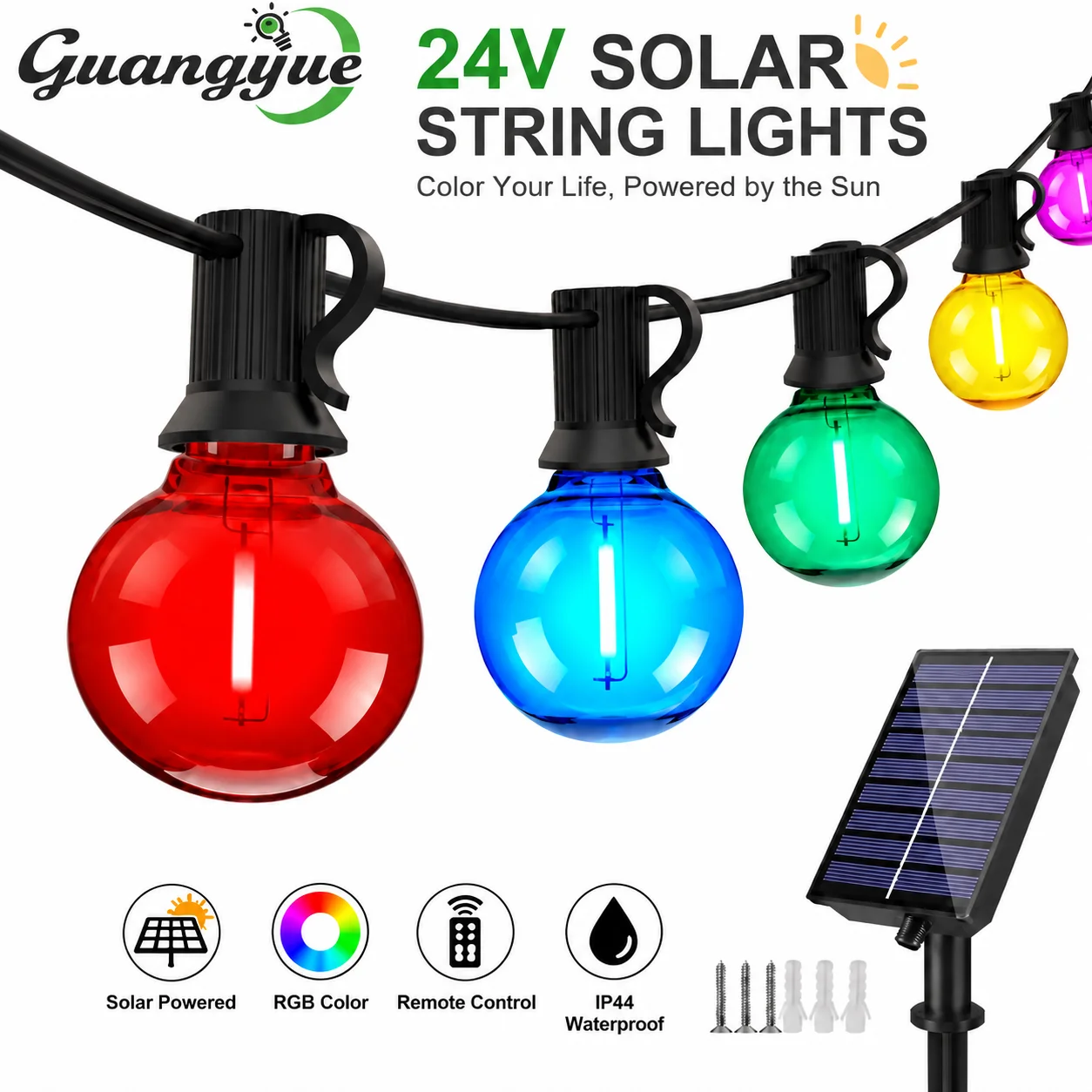 Christmas G40 Colored LED Outdoor Solar String Light Garland Plastic 24V Globe Waterproof Hanging Light for Garden Backyard Cafe