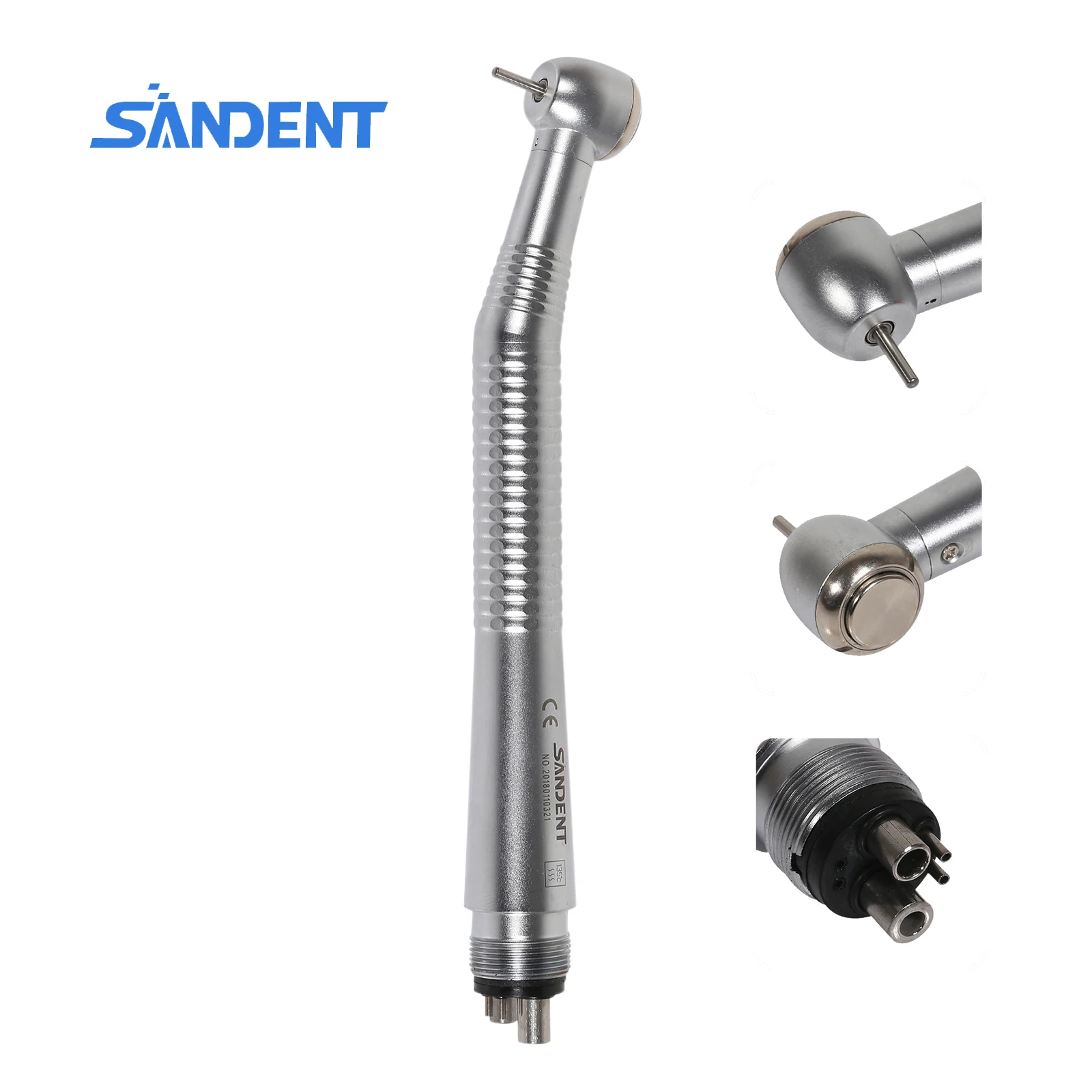 SANDENT Large Head 4 Holes Single Water Spring Dental Air Turbine High Speed Hand Piece Push Button Chuck Dentist