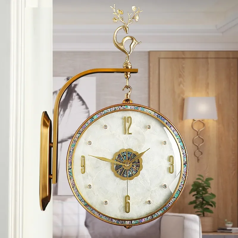 Nordic Double Sided Wall Clock Large Living Room Decor Simple Light Luxury Creative Restaurant Hanging Timepiece Modern Home