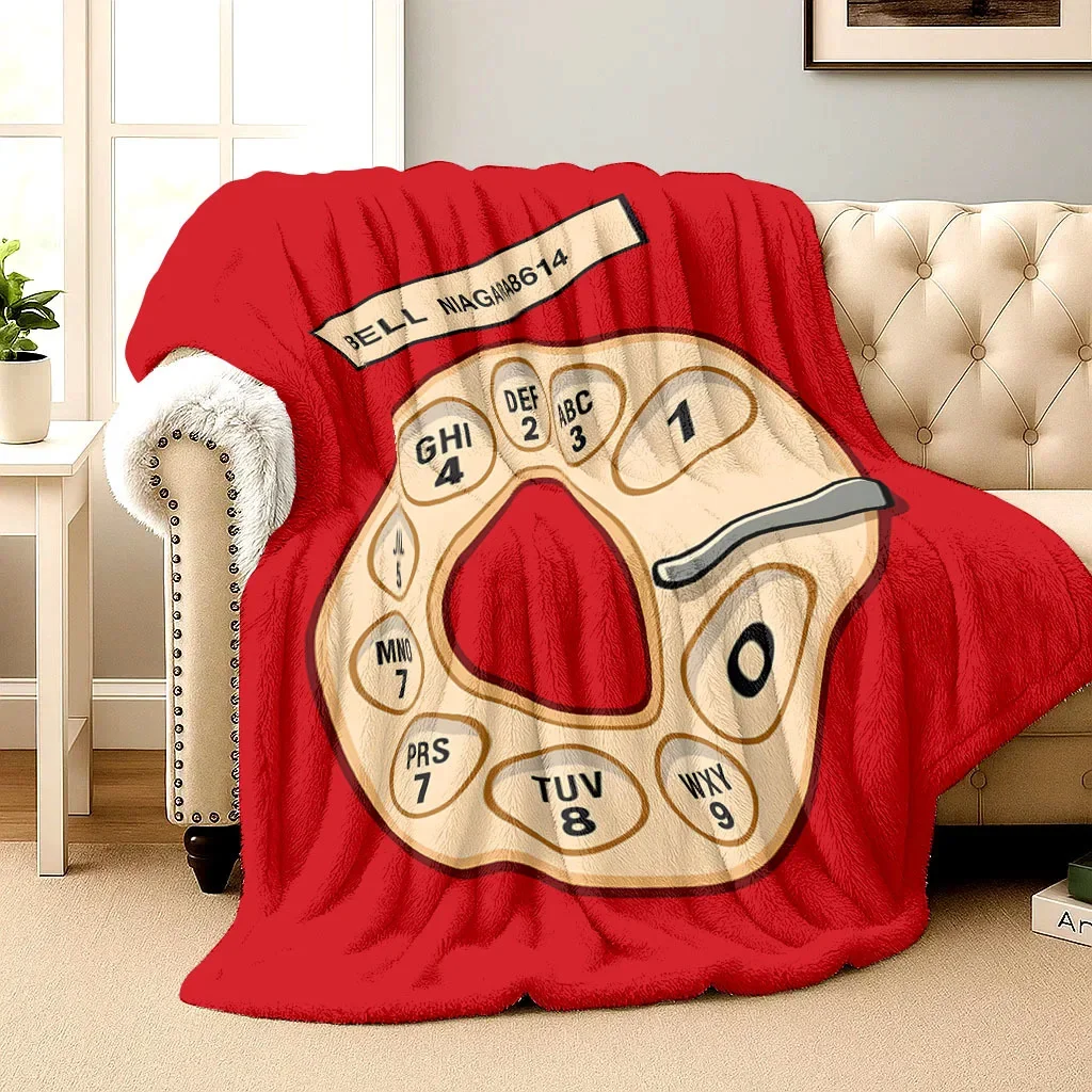 Retro telephone-themed pattern Flannel printed blanket suitable for all seasons suitable for living room office sofa and travel