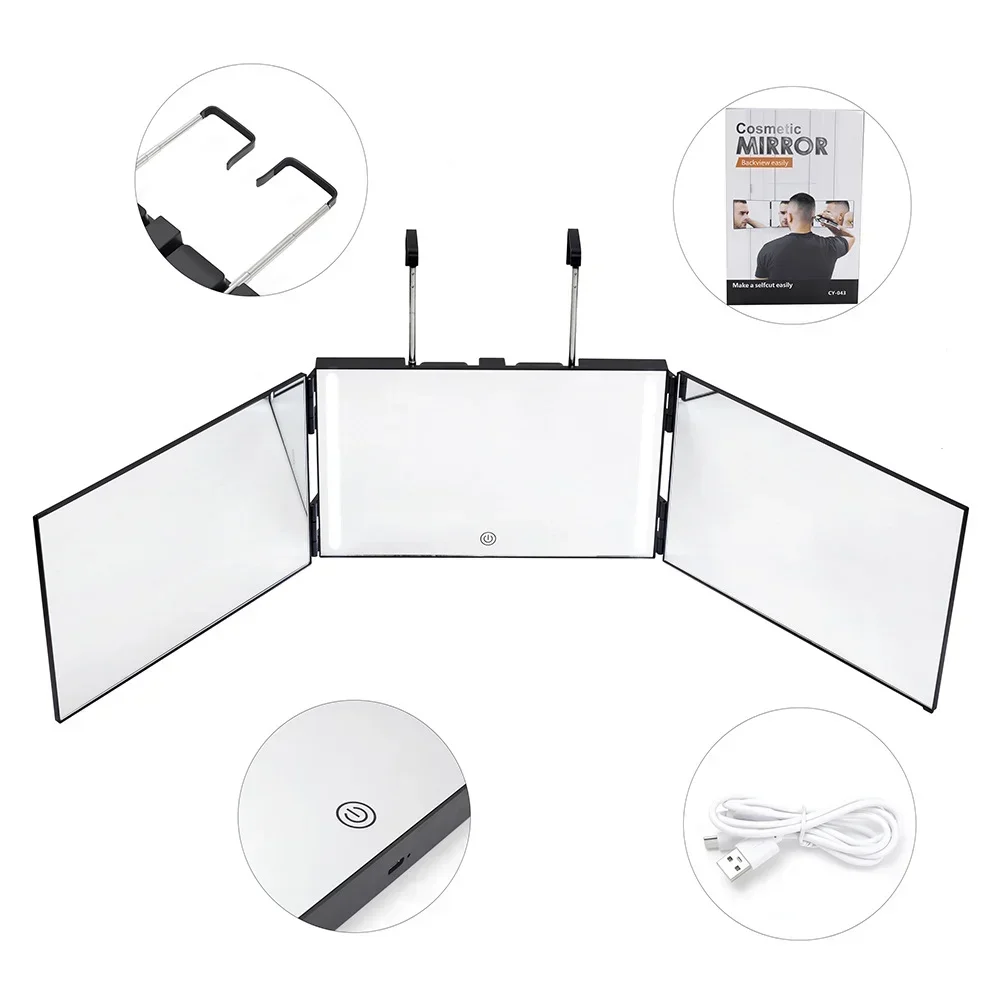 360 Trifold Barber Mirrors 3 Sided Makeup Mirror to See Back of Head,3 Way Mirror for Self Hair Cutting,DIY Haircut Tool