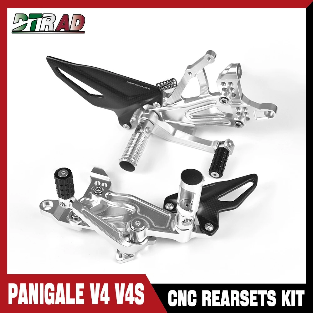 

For DUCATI Panigale V4 V4S 2018 - 2024 2023 CNC Adjustable Rearsets Kit Foldable Foot Pedals With Carbon Fiber Heel Guards Logo