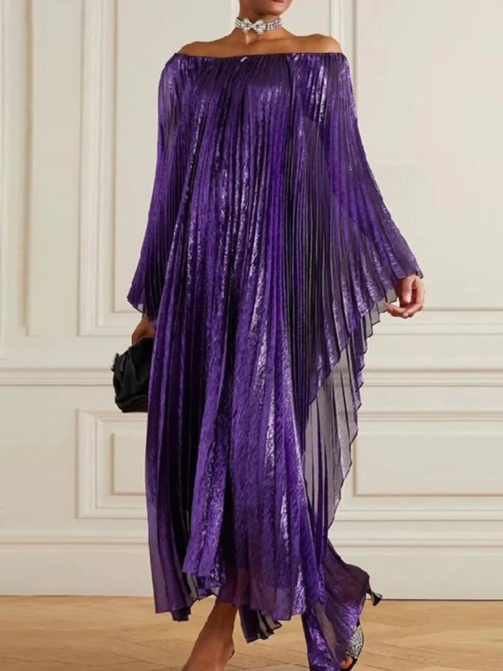 

Oisslec Prom Dress Elegant Vintage Sweet Purple Ruffle Boat Neck New Customized Formal Occasion Prom Dress Evening Party Gowns