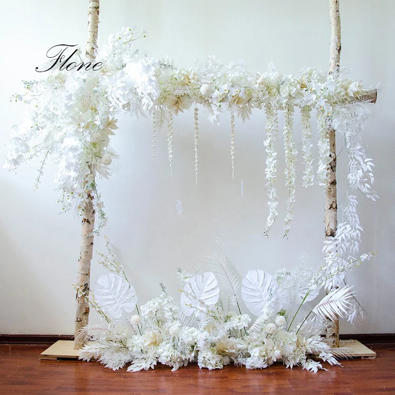 

Wedding white theme floral arrangement artificial flowers wedding arch flowers stage backdrop decoration