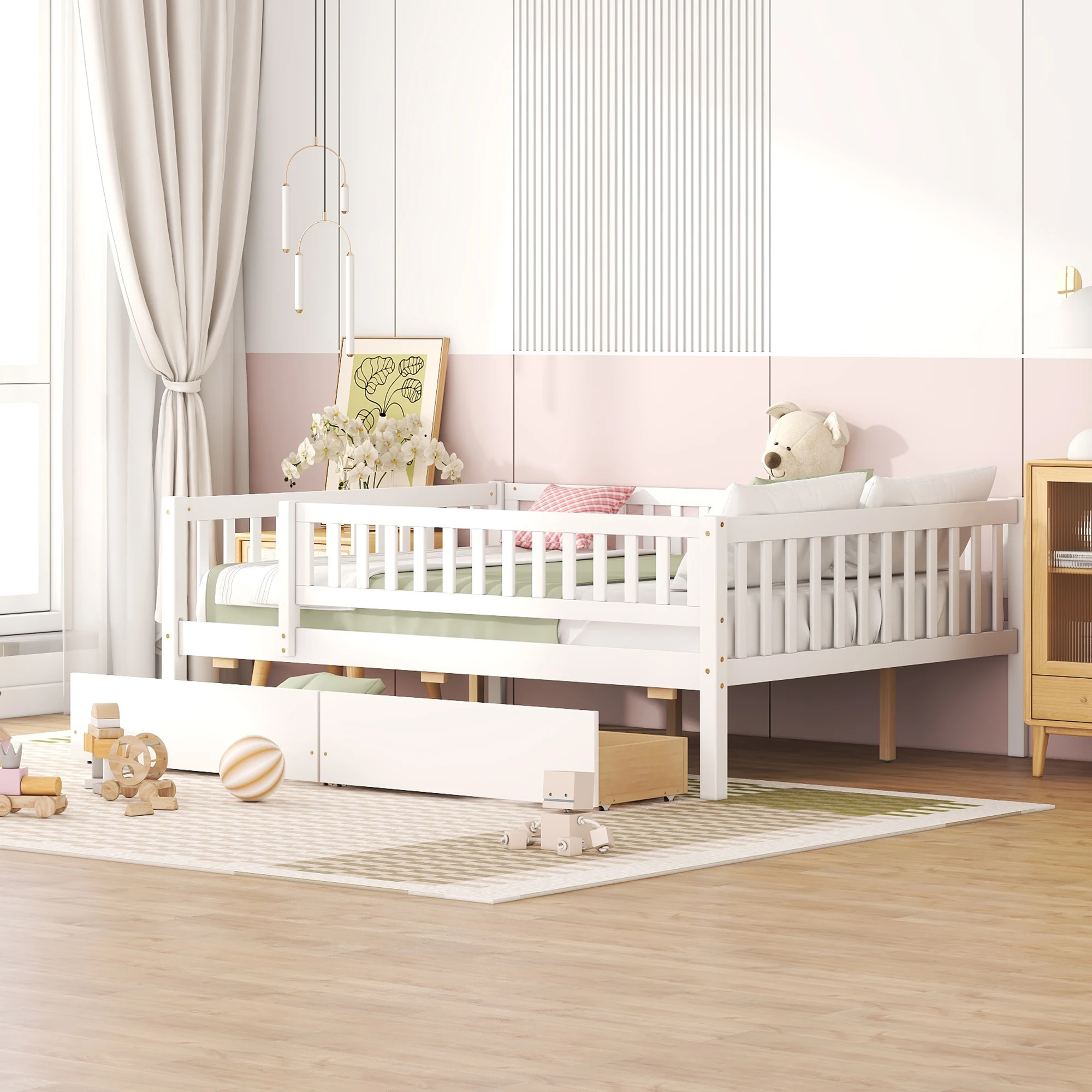 

Full Size Daybed Wood Bed with Two Drawers, White 79.50x57x28.30 in.