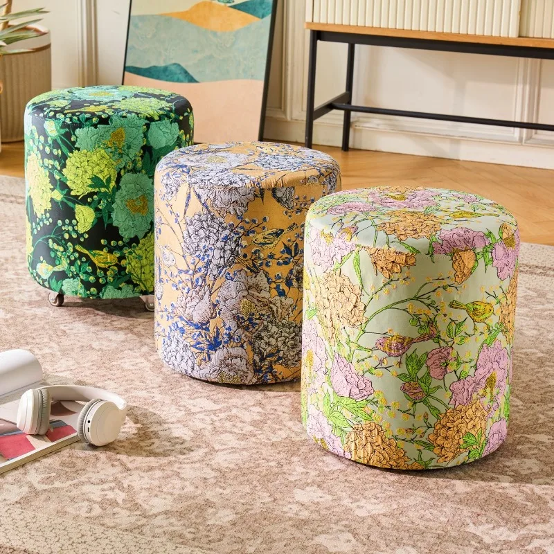 New Chinese style round medieval living room fabric home pier makeup change shoes light luxury high-end small stool