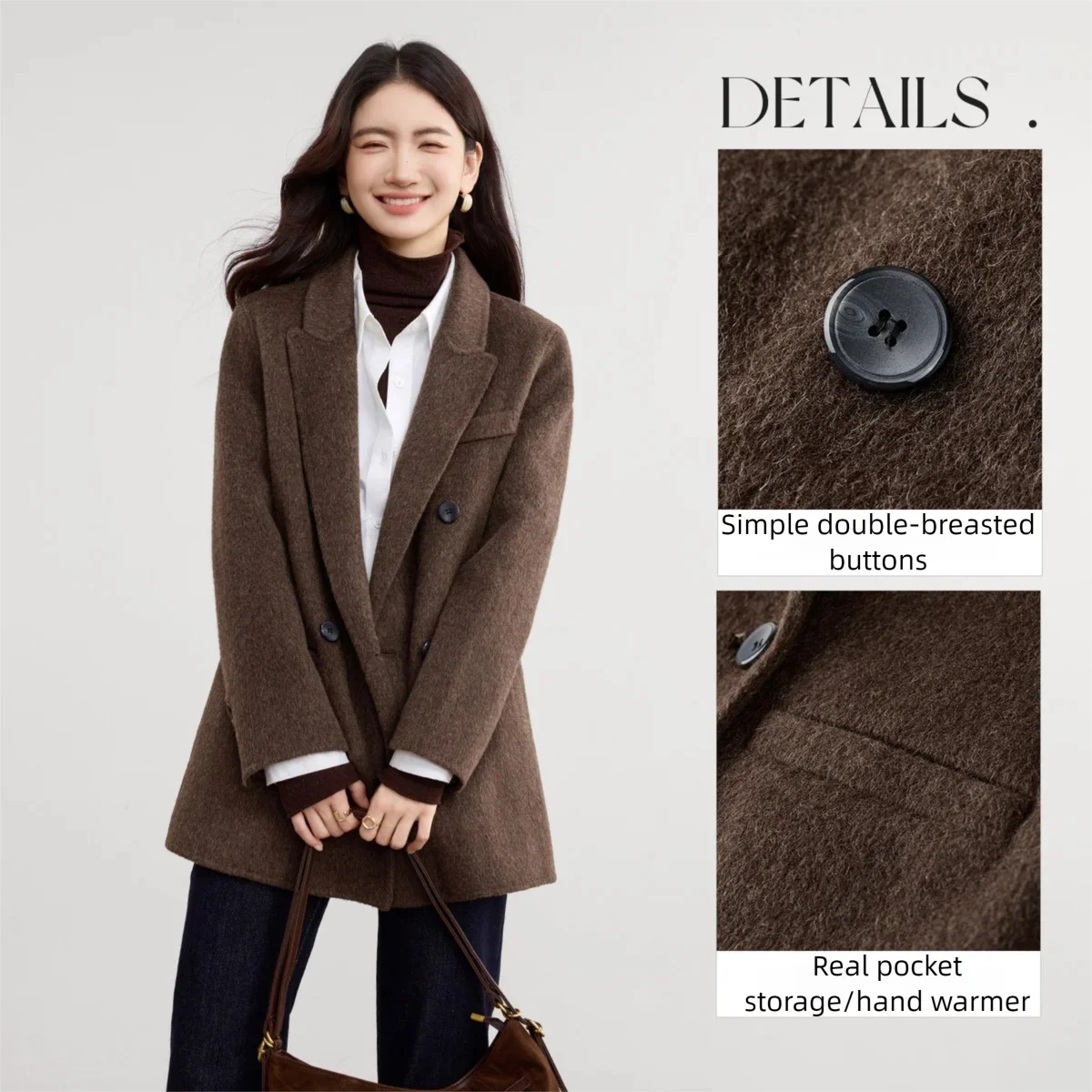 SENTUBILA mode trajet laine manteaux pour femme cran revers Double boutonnage vestes 2025 solide classique vêtements pour femmes W44O56673