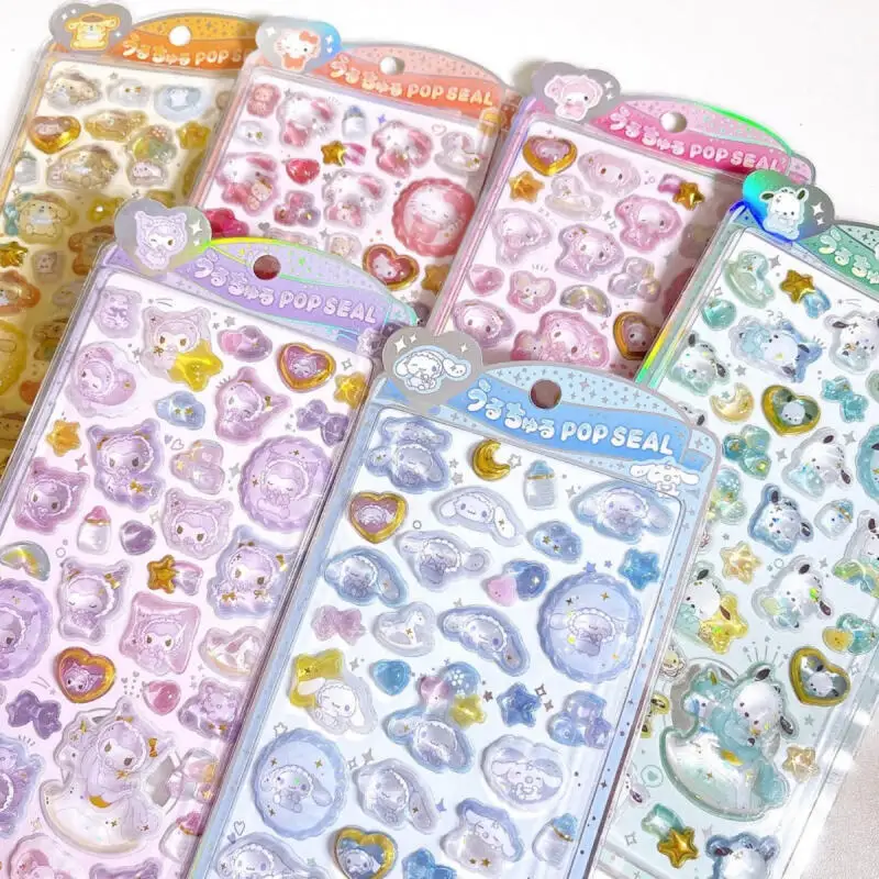 

Kawaii Cinnamoroll Pom Pom Purin 3D Crystal Relief Stickers Creative Pacifier Pachacco Phone Case Decoration Diy Student Rewards