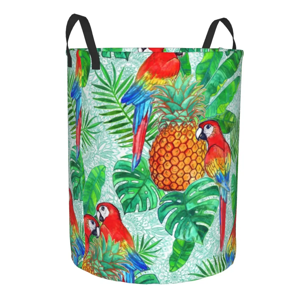 Pineapples And Parrots Tropical Summer Pattern Laundry Hamper Large Storage Basket Birds Kids Nursery Toy Organizer