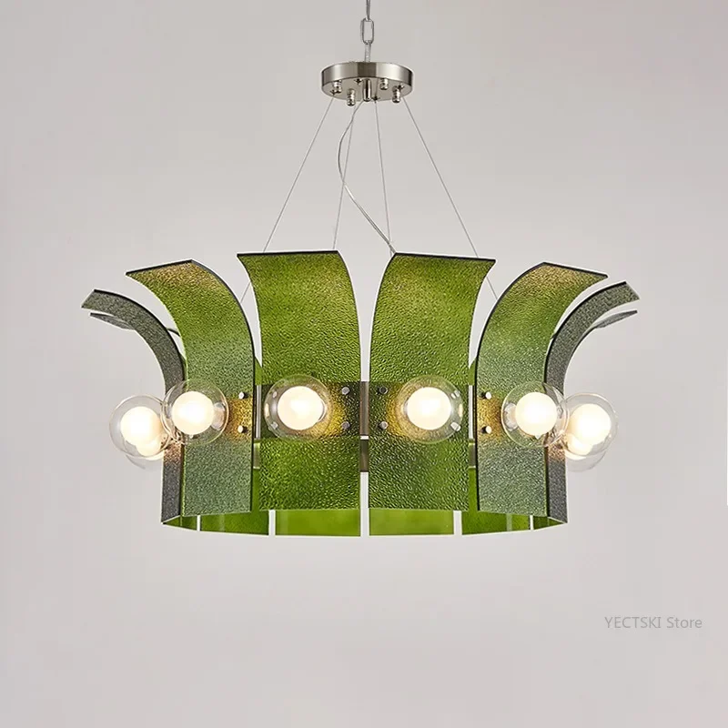 GHJUYIOL Italian green multi head living room chandelier, Nordic medieval style bedroom study, hotel lighting fixtures